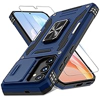DEERLAMN for Samsung Galaxy S24 Case with Slide Camera Cover+Screen Protector (1 Pack), Rotated Ring Kickstand Military Grade Shockproof Protective Cover-Navy Blue
