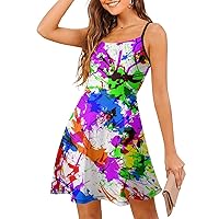Paint Splatter Women's Sling Beach Sundress Casual Swing Dress Tank Dress Sleeveless t Shirt Dresses