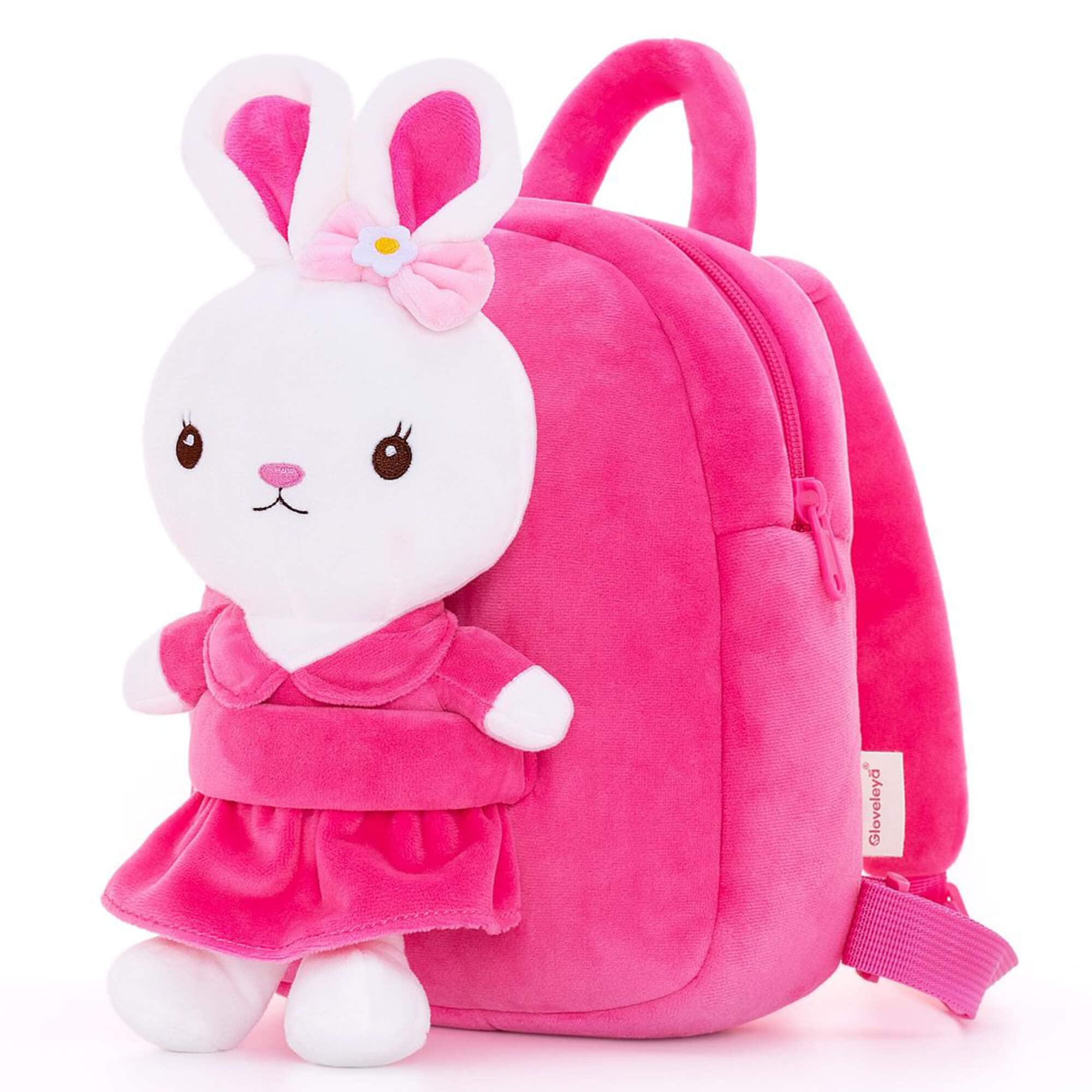 Gloveleya Kids Backpack Plush Backpacks Toddler Backpacks with Stuffed Bunny Toys Rose Red 9''