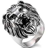OIDEA Stainless Steel Bikers Gothic Lion Head Ring Band,Hypoallergenic,Size 7 to 14