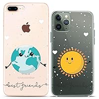 Matching Couple Cases Compatible for iPhone 15 14 13 12 11 Pro Max Mini Xs 6s 8 Plus 7 Xr 10 SE 5 Earth Sun Best Friends Clear Kawai Funny BFF Soulmate Silicone Cover Cute Planet Girl Sister