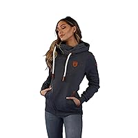 Wanakome Women's Athena Navy Side Zip Terry Hoodie Cowl Neck Vegan Leather Accents Front Pockets