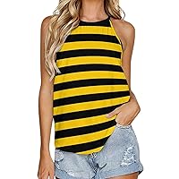 Bumblebee Stripes Fashion Tank Top Sleeveless Shirts for Women Summer Tees Round Neck Blouses