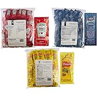 300 Total Packets / 100 Count of each - Heinz Ketchup, French's Mustard, & Kraft Real Mayo - Condiment Packs in Slide Seal Bag