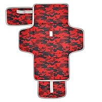 Red Camo Portable Diaper Changing Pad for Baby Waterproof Foldable Changing Mat Changing Kit with Built-in Pillow for Beach Picnic Shopping Travel