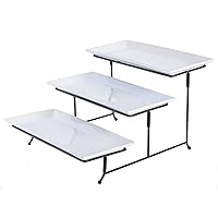 Gibson Home Gracious Dining Dinnerware, 3-Tier Rectangle Plate Set with Metal Stand, White