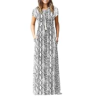 DEARCASE Maxi Dress for Women Short Sleeve Casual Summer Loose Plain Comfy Long Dresses with Pockets