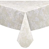 Grapevines Contemporary Grape Print Heavy 4 Gauge Vinyl Flannel Backed Tablecloth, Indoor/Outdoor Wipe Clean Tablecloth, 70 Inch Round, Ivory