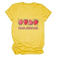 Feel Berry Good Women's Strawberry T-Shirt Cute Fruit Graphic T-Shirt Strawberry Print Shirt Cottagecore T-Shirt Top