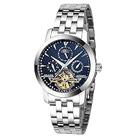 WhatsWatch Automatic Mechanical Moon Phase Calendar Week Titanium Steel Blue Dial Men's Wrist Watches -328