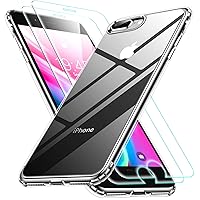 SPIDERCASE for iPhone 7/8 Plus Case, [Crystal Clear Not Yellowing] [Military Grade Drop Protection] [2 Pcs Tempered Glass Screen Protector] Slim Thin Cover for iPhone 7/8 Plus 5.5 inch Case (Clear)