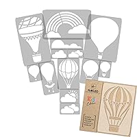 NAKLEO 14 pcs Reusable Plastic Stencils - Balloon Basket Journey- 13.4