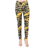 TwiinSisters Women's Low Rise Butt Lifting Zipper Accent Camo Print Skinny Jeans with Comfort Stretch