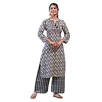 Grey Indian Girls Woman Floral Printed Straight Reyon Palazo Kurti set Soft Comfortable Festival Kurta 470r