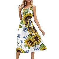 My Orders Dresses for Women 2024 Trendy Summer Beach Cotton Sleeveless Tank Dress Wrap Knot Dressy Casual Sundress with Pocket Today(3-Yellow,X-Large)
