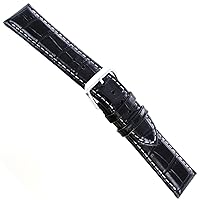 20mm deBeer Baby Crocodile Grain Black Padded Stitched Watch Band