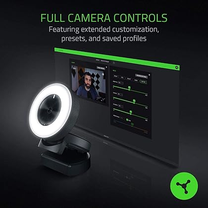 Razer Kiyo 1080p 30 FPS/720 p 60 FPS Streaming Webcam with Adjustable Brightness Ring Light, Built-in Microphone and Advanced Autofocus