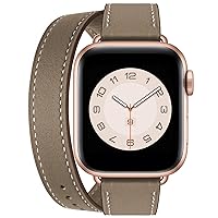WFEAGL Apple Watch Compatible Band, Genuine Leather, iWatch Series 6 / 5 / 4 / 3 / 2 / 1, SE, Leather Band, Replacement Strap for Sport Edition, 1.7 inches (42 - 44 mm), (Camel Brown + Rose Gold Adapter)