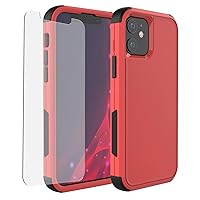 Heavy Duty Case for iPhone 12/12 Pro, 3-Layers Drop Protection Phone Case with [Tempered Glass Screen Protector] Shockproof Rugged Case Cover for iPhone 12/12 Pro 6.1 Inch - Red/Black
