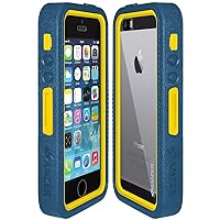 AMZER Crusta Rugged Embedded Tempered Glass Case with Belt Clip Holster for iPhone 5/ 5S, iPhone SE - Blue on Yellow