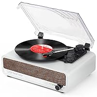 Vinyl Record Player with Speaker Bluetooth Turntable Vintage Portable Vinyl Player Support USB AUX-in Headphone RCA Line-Out 3 Speed Belt-Driven Auto-Stop Mirror Design