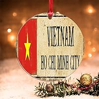 Vietnam National Flag Christmas Ornaments Ho Chi Minh City Acrylic Ornaments Hanging Pendant for Xmas Tree Patriotic National Symbolic Christmas Party Supplies