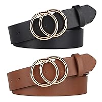 Yuangu Womens Leather Belt with Gold Buckle