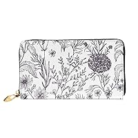 Long Leather Wallet for Women Credit Card Holder Coin Purse Zip Clutch Handbag Flowering Herbs and Herbaceous Plants Wallet