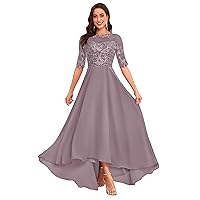 Women's Mother of The Bride Dresses for Wedding High Low Chiffon Formal Evening Gowns with Sleeves