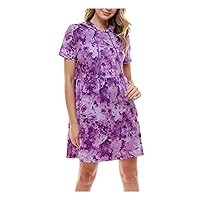 Bebop Womens Purple Tie Dye Short Sleeve Above The Knee Dress Juniors M
