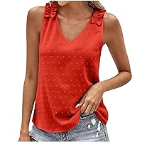 Swiss Dots Tank Tops for Women Shirred Pleated Straps Sleeveless V Neck T-Shirts Summer Casual Beach Chiffon Blouse