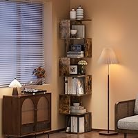 70.9 Inch Tall Narrow Bookshelf, Industrial 6 Tier Corner Bookcase, Open Display Cube Book Shelves for Bedroom, Home Office, Living Room, Rustic Brown