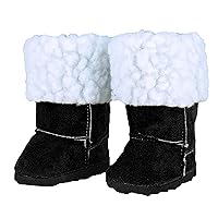 American Fashion World Black Boots with White Faux Sheep Fur for 18-Inch Dolls | Premium Quality & Trendy Design | Dolls Shoes | Shoe Fashion for Dolls for Popular Brands