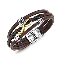 Stainless Steel Infinity Leather Bracelet for Men Women Brown Multi-Layer Handmade Braided Wrap Cuff Bangle Wristband