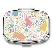 Pill Box Colorful Easter Rabbits Floral Pattern Square-Shaped Medicine Tablet Case Portable Pillbox Vitamin Container Organizer Pills Holder with 3 Compartments