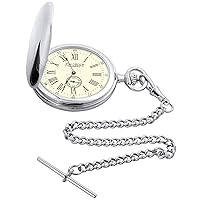 Classic Hunter Style Pocket Watch Roman Numerals Albert Chain Leather Case Gift