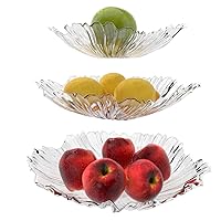 Fruit Bowl for Kitchen Counter, Glass Salad Bowl Set of 3 for Kitchen Décor, Sturdy and Stackable Decorative Serving Bowl for Pasta, Dessert, Clear