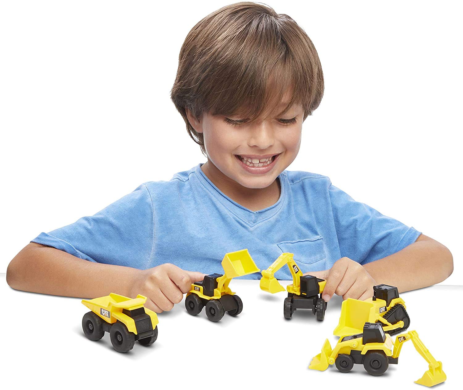 Caterpillar CAT Mini Machine Construction Truck Toy Cars Set of 5, Dump Truck, Bulldozer, Wheel Loader, Excavator and Backhoe Free-Wheeling Vehicles w/Moving Parts -Great Cake Toppers