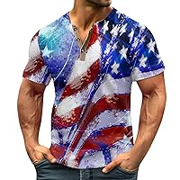 Men's Henley Shirts Summer 4Th of July Short Sleeve Button Down Shirt Patriotic Printed Graphic Tees Beach Clothes