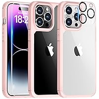 TAURI 5 in 1 for iPhone 14 Pro Max Case Pink, [Military-Grade Drop Protection] Slim Shockproof Phone Lanyard Case 6.7 inch