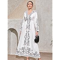 Women's Dress Scroll Print -line Dress (Color : White, Size : Medium)