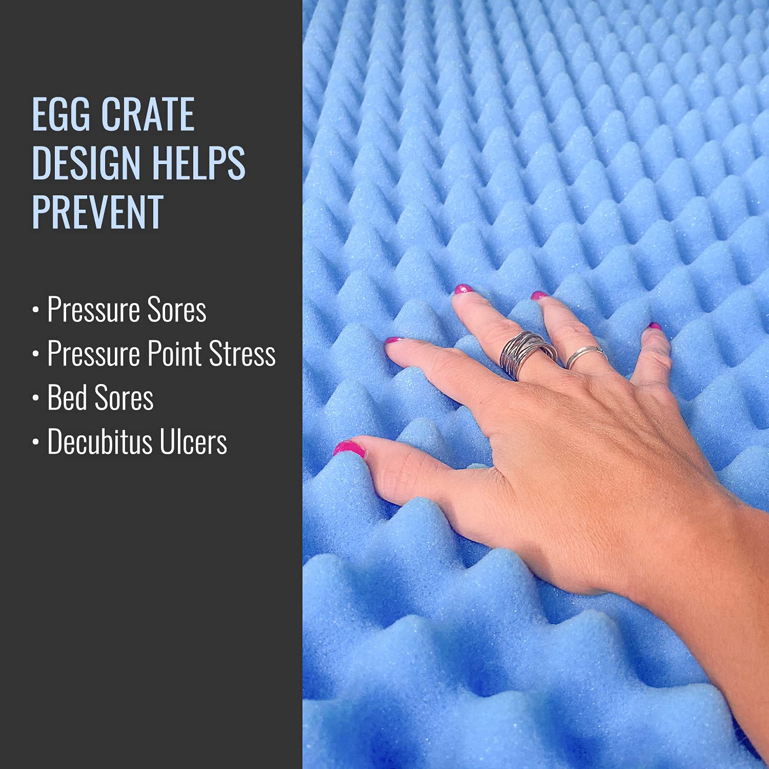 DMI Foam Mattress Topper, Egg Crate Foam Pad, Mattress Pad and Bed Topper for Support, Air Circulation, Pressure Relief and Weight Distribution, Hospital Size Mattress, 33 x 72 x 2,Blue