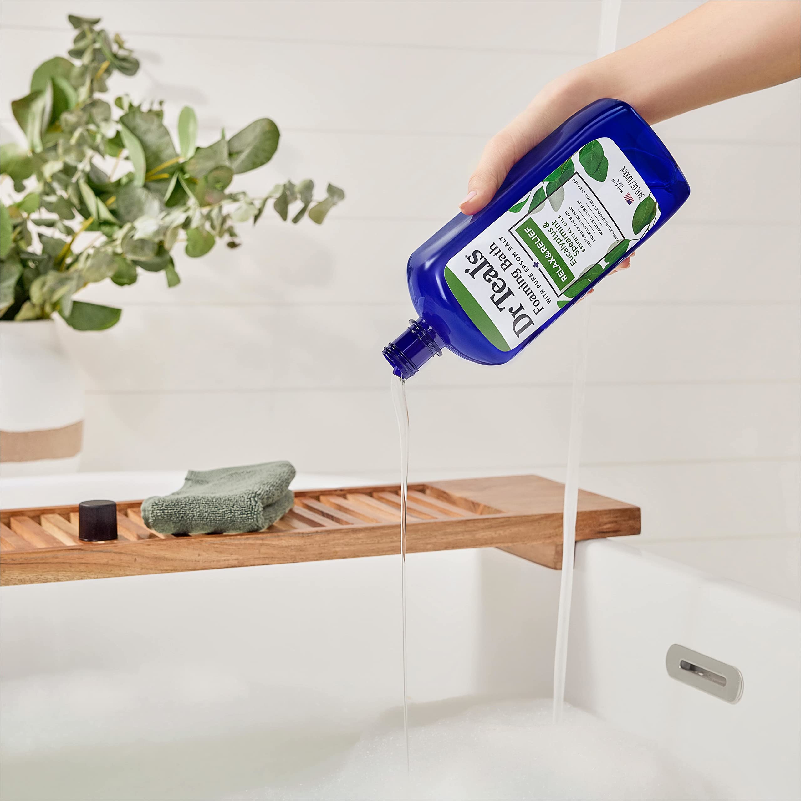 Dr Teal's Foaming Bath with Pure Epsom Salt, Relax & Relief with Eucalyptus & Spearmint, 34 fl oz (Packaging May Vary)