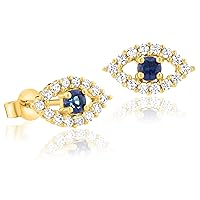 Solid 14k Gold Evil Eye Stud Earrings with Sparkling Cubic Zirconia