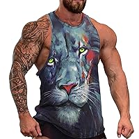 Lion Head Men's Workout Tank Top Casual Sleeveless T-Shirt Tees Soft Gym Vest for Indoor Outdoor