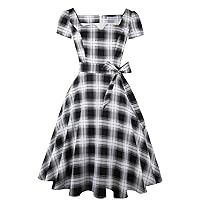 Girstunm Women's Classic Tea Dress Short Sleeve Swing Cocktail Party Dresses with Pockets