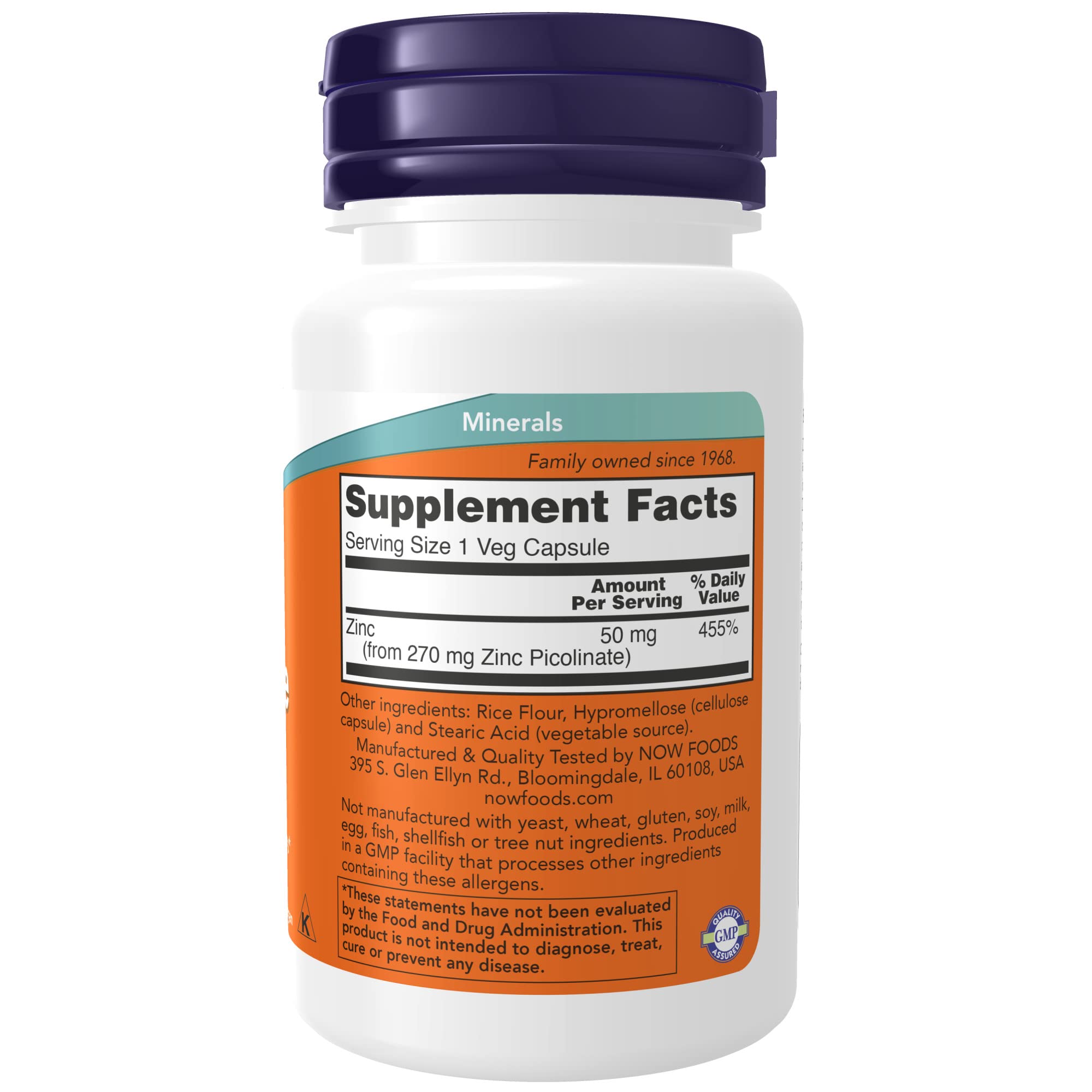 NOW Supplements, Zinc Picolinate 50 mg, Supports Enzyme Functions*, Immune Support*, 60 Veg Capsules (Pack of 2)