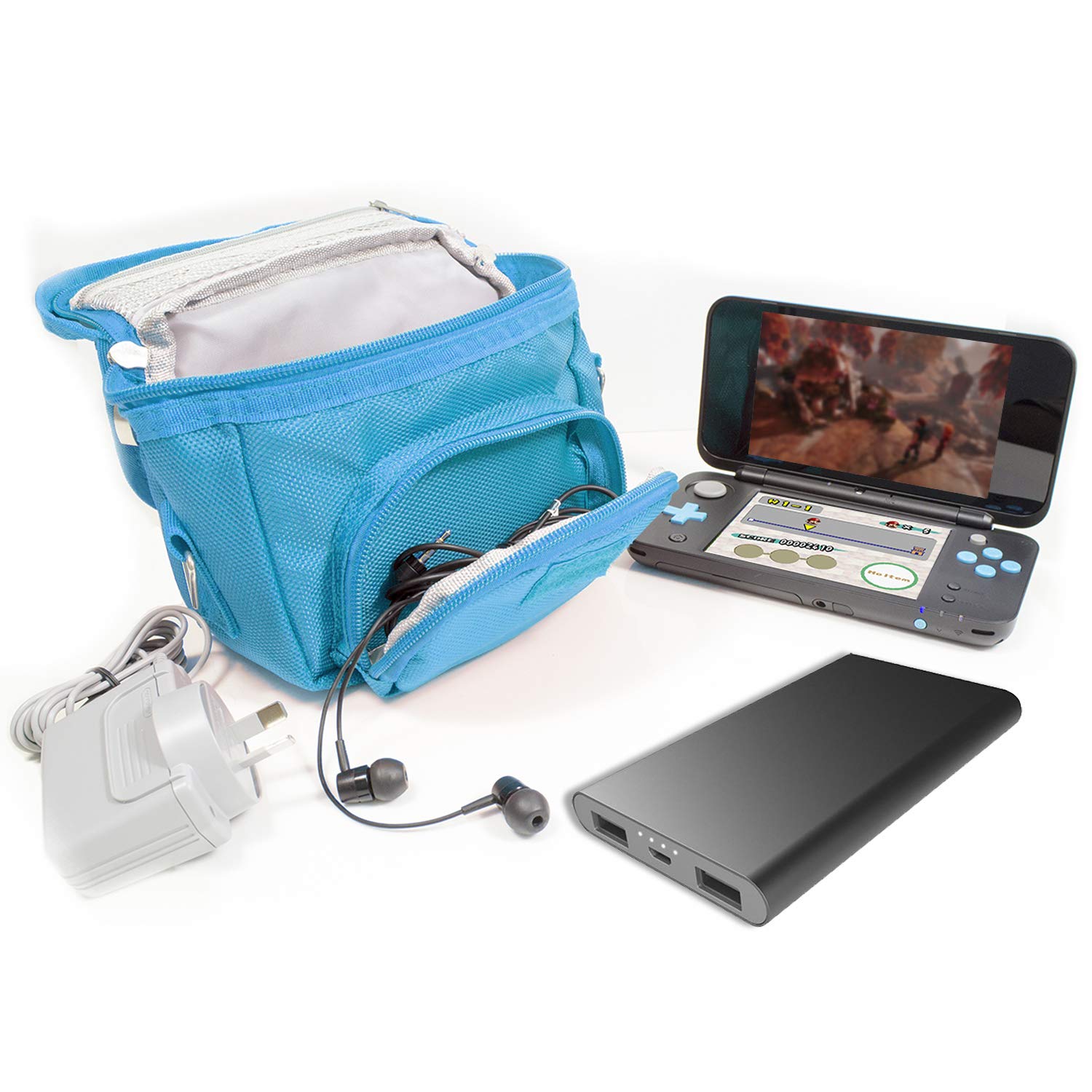 G-HUB game and Console Travel Bag for Nintendo DS Consoles with Shoulder Strap, Carry Handle, Belt Loop (Blue)