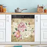 Vintage Shabby Chic Pink Rose Flowers Magnetic Sticker Dishwasher Door Cover Kitchen Cabinet Panels, Fridge Manget, Home Appliances Decor Decals 23