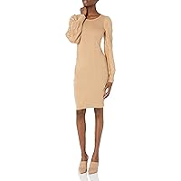 Gabby Skye Women's Puff Sleeve Sweater Dress, Camel